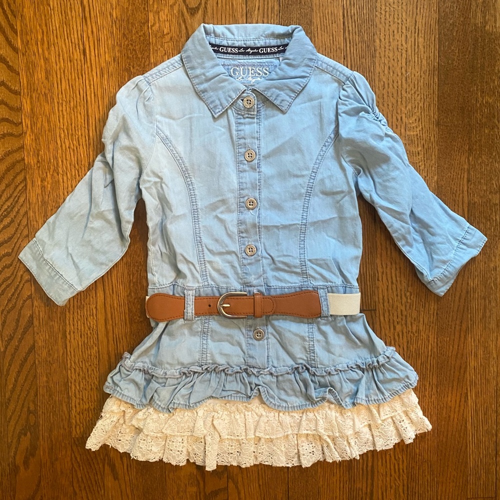 Guess Little Girl Belted Denim and Lace Dress size: 4